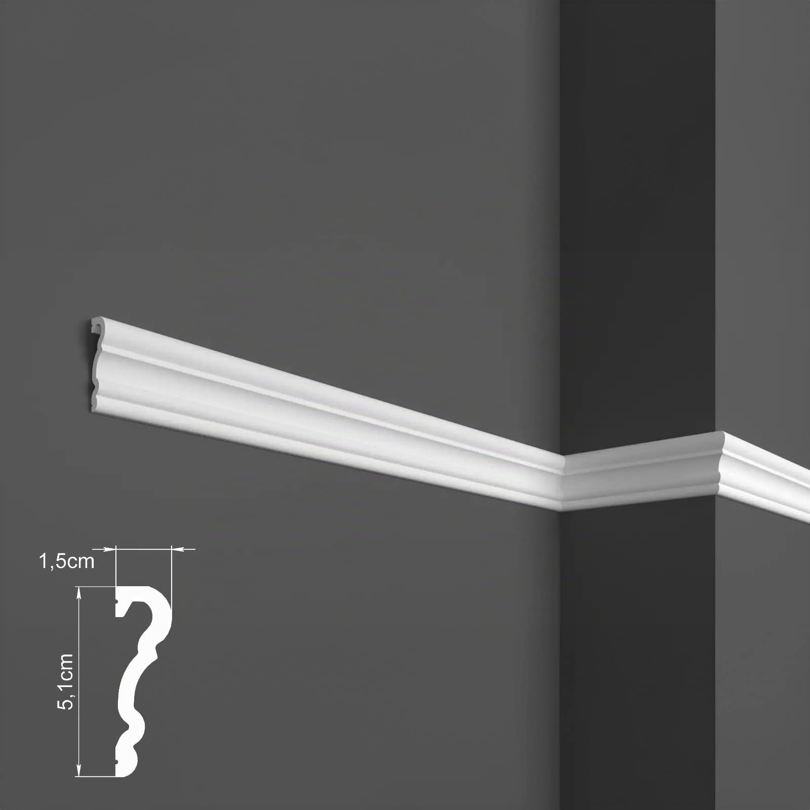 Cornici boiserie per parete, 12 metri, in duropolimero bianco robusto (meglio del polistirolo e gesso), da applicare a muro, 12 pezzi da 1 metro HCR524