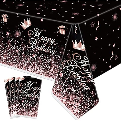 Inspireyee Black and Rose Gold Confetti Tablecloth (Pack of 4), 86 x 51 inches Black Rose Gold Birthday Party Table Covers Birthday Party Supplies Tablecloth Party Decorations Cover