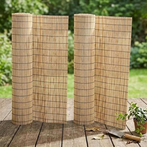 Cañizo Natural para Jardín Ocultación, Valla de Caña Exterior para Terraza y Balcón, Cubre Vallas Jardín, Cerramiento de Privacidad, Paneles Ocultación, Carbonizado(Natural,1.52 m H x 2.59 m L)