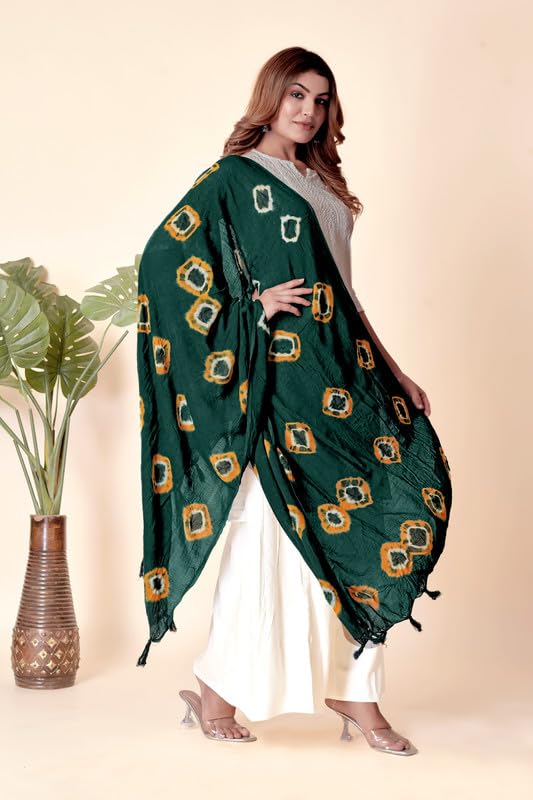 Image of Traditional Bandhani Dupatta for Women Soft Cotton Blend with Tie-Dye Print and Elegant Design for Ethnic