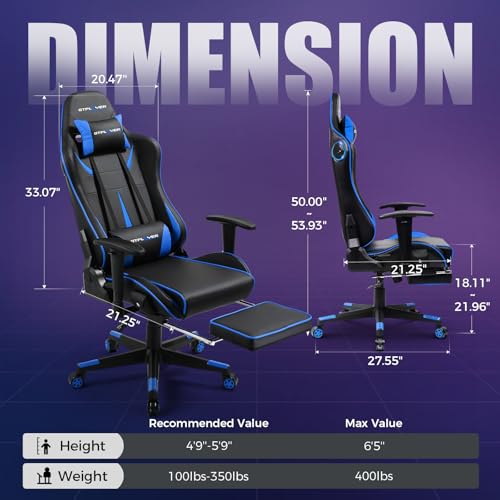 GTPLAYER Gaming Chair with Speakers, Video Game Chairs with Footrest for Adults, Ergonomic Computer PC Gamer Reclining Chair by GTRacing (Blue)