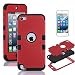 NOVPEAK 3 Layer Armor Defender iPod Touch 5 Case, iPod Touch 6 Cases, Hard and Soft Hybrid Sports Combo Case with Screen Protector for iPod Touch 5th Gen & iPod Touch 6th Generation (Red/Black)