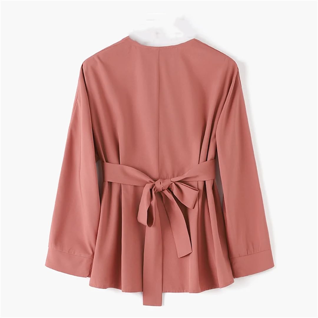 Camisa de verano para mujer, estilo informal, para oficina, color liso, cuello en V, túnica de manga larga