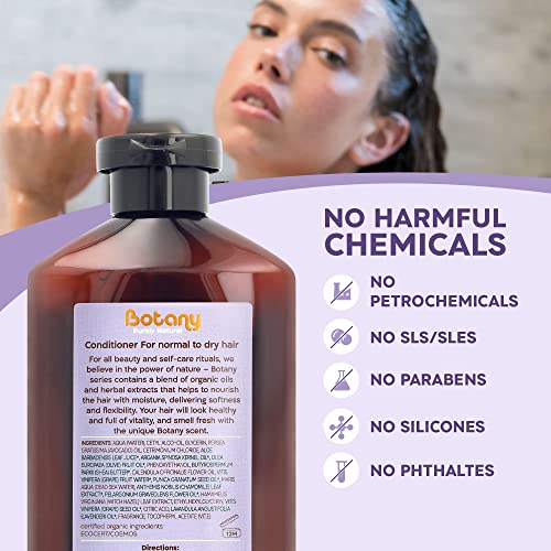 Botany Natural Conditioner For Normal To Dry Hair With Organic Argan Oil, Geranium, And Lavender - Vegan Conditioner For Women And Men Sls/Sles, Silicon, Paraben And Cruelty Free,17.6 Oz #TOP4