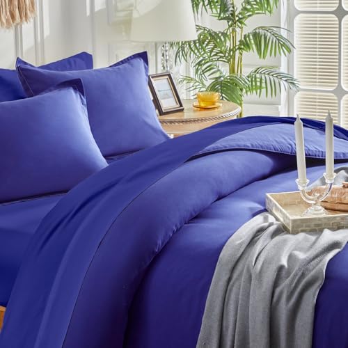 Image of Kids Comforter Sheet Set - Soft and Breathable Bed Set Includes Quilted Comforter, Fitted Sheet, Flat Top Sheet, Pillowcase and Pollowshams For Boys Girls - 7 Pieces Bed in a Bag Full Szie Navy