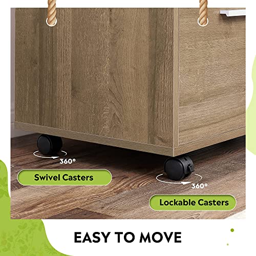 Image of DEVAISE 3 Drawer Mobile File Cabinet, Wood Lateral Filing Cabinet, Printer Stand with Open Shelves for Home Office, Gray Oak