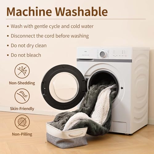 Bearhug Electric Blanket Full Size 77"x 84" Heated Blanket Throw Reversible Velvet& Sherpa Warm Blanket Gift 10 Heating Levels & 0.5-12H Auto Off, Over-Heat Protect, ETL, Machine Washable