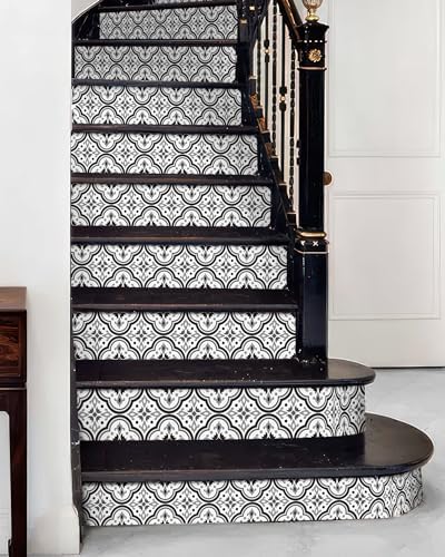 FLFK Stair Riser Decals - Black Patterns Stair Stickers Murals Peel and Stick Self-Adhesive for Home Decor, 39.3" W x 7.08" H x 13Pcs - 3