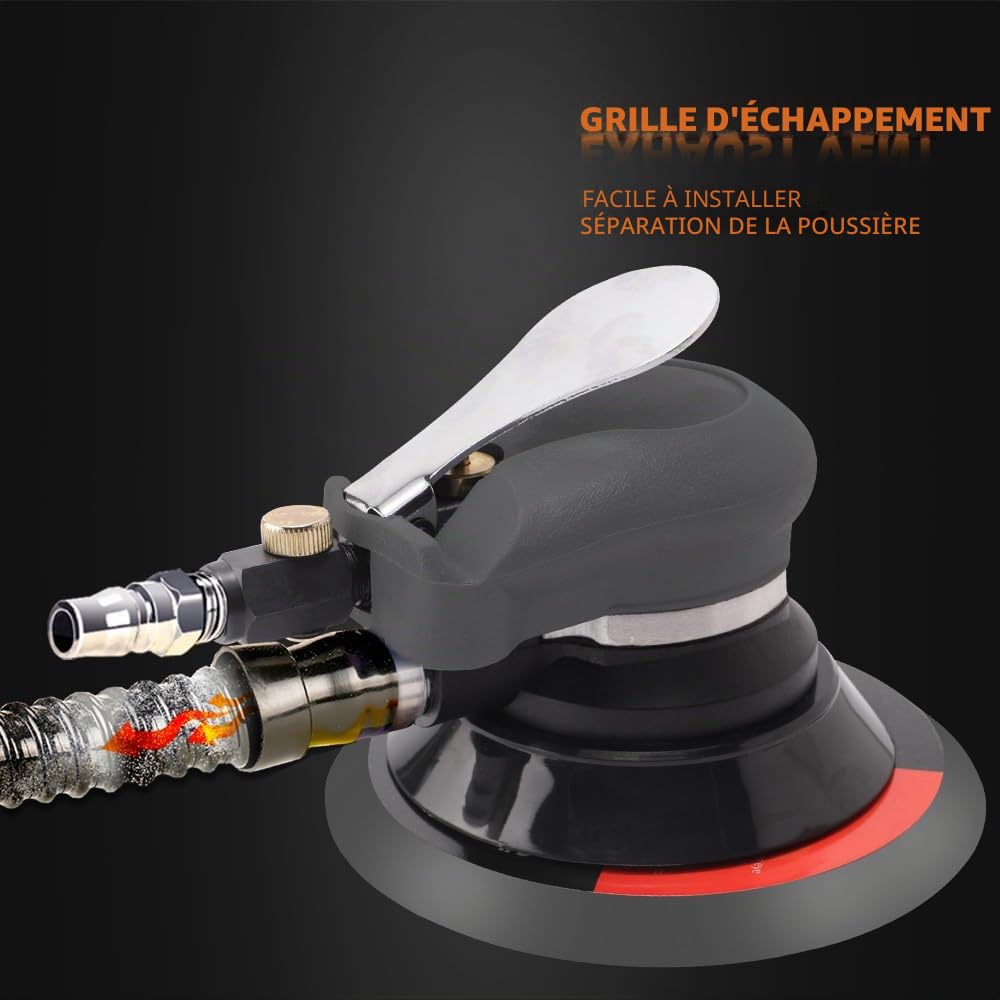 Polisseuse Pneumatique Air comprimé,Polisseuse Excentrique Polisseuse Pneumatique De Ponceuse d'Orbite Avec 24pcs Disque De Ponçage Papier Abrasif Et 3pcs Éponge De Polissage pour Polissage Meulage