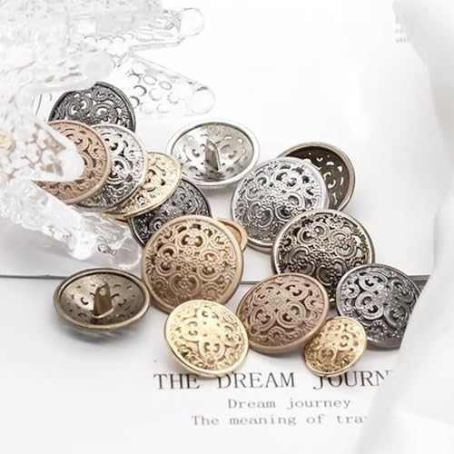 5 Pcs Hollow Metal Button Black Sliver Gold Buttons Round Decorative Button for Clothes Sewing Accessories (Antique Gold, 23mm)