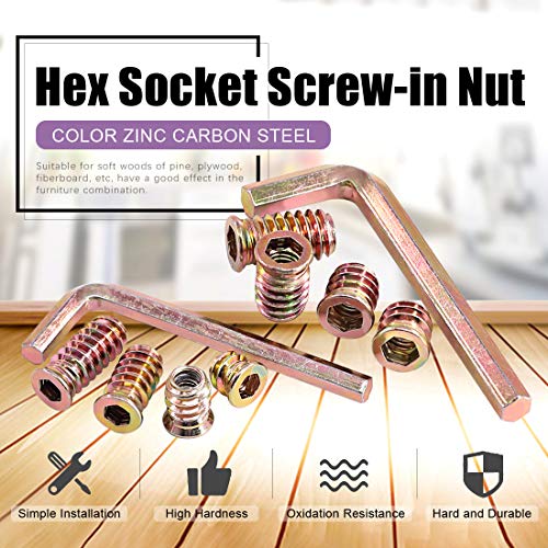 Swpeet 122Pcs Carbon Steel Color Zinc Plated Carbon Furniture Screw in Nut Threaded Wood Inserts Bolt Fastener Connector Hex Socket (1/4 + 5/16, Assortment Kit) - Image 5