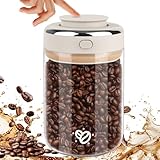 Ezvsevuo Kaffeedose Luftdicht Glas, 1100ML Kaffeebohnenbehälter mit Auslassventil und Datumsanzeige, Transparent Kaffeebohnen Behälter Vakuum Kaffeedose für Kaffeebohnen, Nüsse, Kakao, Teeblätter