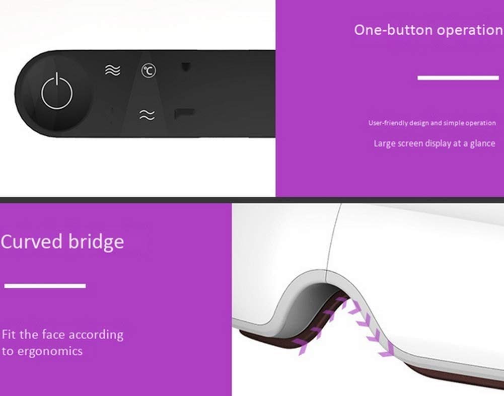 LIIAV Massager Eye-Massager-with-Heat-Vibration, Música Bluetooth Plegable, Recargable, Presión de Aire Masajeador de Shiatsu portátil eléctrico para Ojos Secos, Dolor de Cabeza, Relajarse