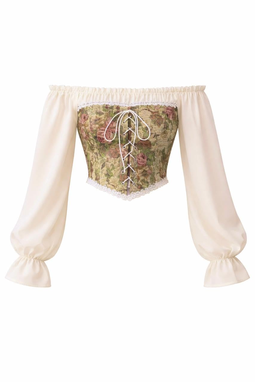 Generic Women's Off-Shoulder Floral Crop Top off white - Image 1