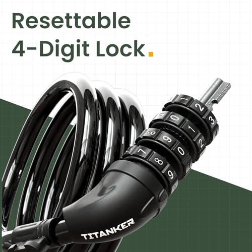 Titanker Bike Cable Lock, Bike Lock Cable 4 Feet Coiled Secure Resettable