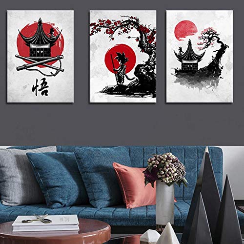 Cuadros de Pared Lienzo Pintura 3 Piezas Dragón Blanco Y Negro Bola...