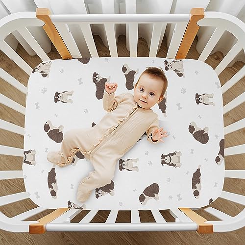 Image of Fitted Crib Sheets English Bulldog Dogs Stretchy Portable Playard Sheets for Baby Toddler, Breathable Soft Mini Crib Mattress 39 x 27 in for Boys and Girls