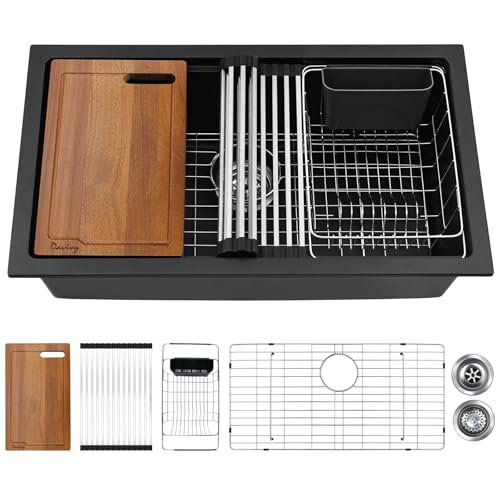 Davivy 30 Inch Black Granite Sink Workstation, 30 x 18 Black