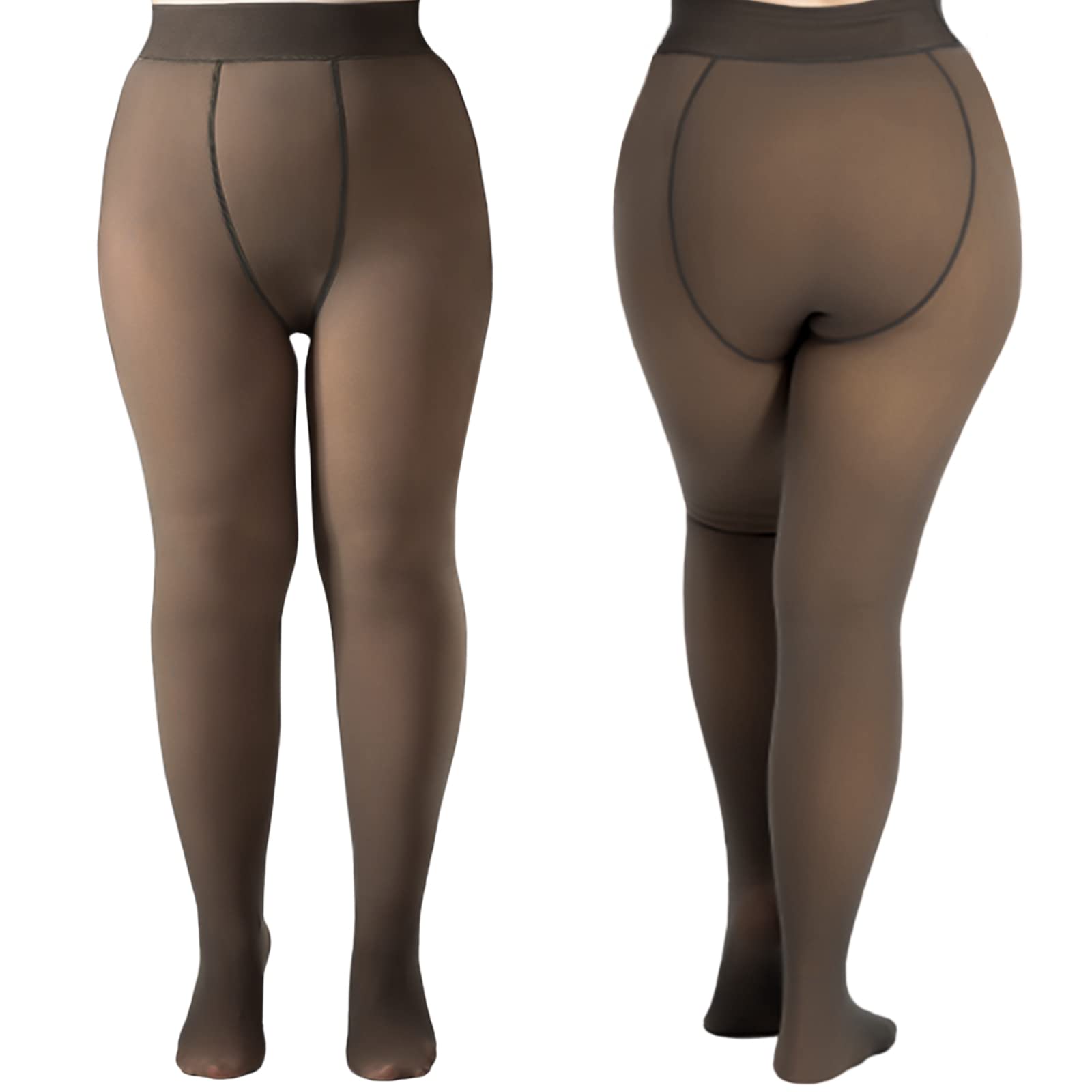 Collant invernali foderati in pile per le donne Caldo finto traslucido nudo collant in pile, Taglia forte, colore nero., taglia unica