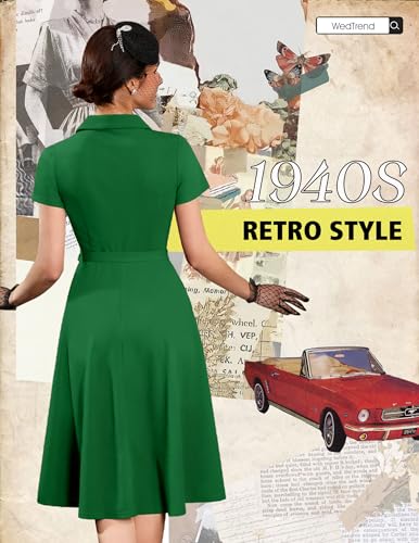 Image of Wedtrend Women's Vintage Tea Dress, Short Sleeve Cocktail Party Dress Work Church Casual Dress