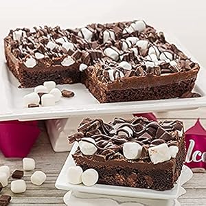 Gourmet Fudge Brownie Cake By Dulcet Gift Baskets- Freshly Baked, Rich-Flavored Handmade Chocolate Marshmallow Fudge- Gorgeous Maroon Gift Box For Birthdays, Anniversaries, Parties & More- 2 Cakes 8×8