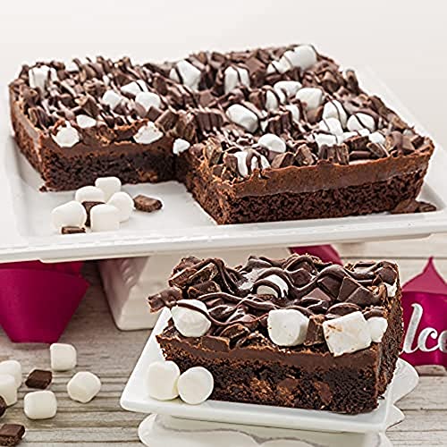 Gourmet Fudge Brownie Cake By Dulcet Gift Baskets- Freshly Baked, Rich-Flavored Handmade Chocolate Marshmallow Fudge- Gorgeous Maroon Gift Box For Birthdays, Anniversaries, Parties & More- 2 Cakes 8x8