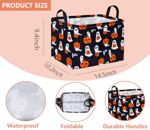 Image of Pumpkin Pattern Storage Basket Gift Shelf Basket Storage Bin, Nursery Basket Organizer Box for With Handles for Room Deco