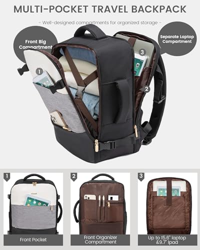 LOVEVOOK Travel Backpack for Women, Carry On Backpack Flight Approved with 3 Packing Cubes,TSA Personal Item Travel Bag Fits 15.6” Laptop,Weekender Hiking Business Luggage Daypack Beige Grey Black4