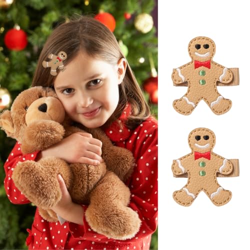 Christmas Cute Hair Clips for Girls Gingerbread Man Shaped Design...