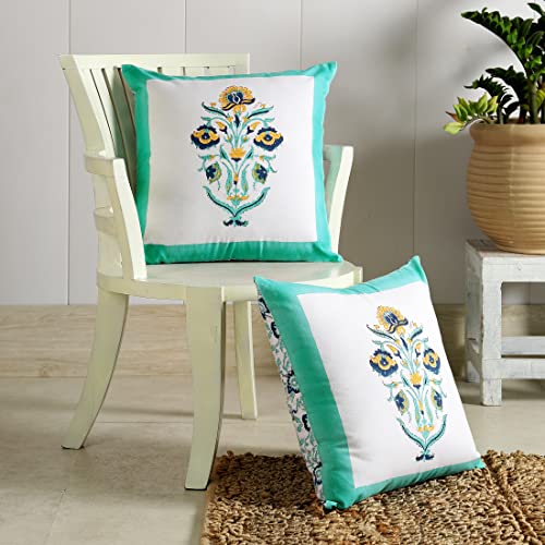 Image of Ravaiyaa - Attitude is everything Cotton Hand Block Printed Soft Cushion Cover Pillow Case 16 inch Square Cushion Sham Set of 2 Piece