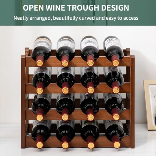 Glsety 16 Bottle Wooden Wine Rack,4 Tier Free Standing Wine Storage Holder,Retro Minimalist Style Home Decorations Wine Display Shelves for Cabinet,Cupboard,Countertop(4 Tier) - Image 2