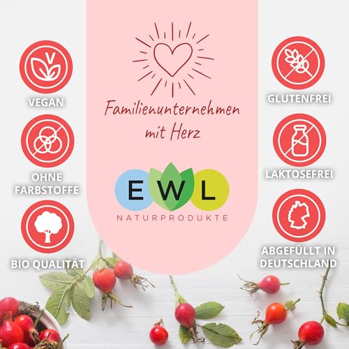 Foto von EWL Naturprodukte Bio Hagebuttenpulver 1250g XXL Vorteilspack in Rohkostqualität | Ganze schonend gemahlene Hagebutte | kontrollierter Anbau für Vegan, abgefüllt in Deutschland