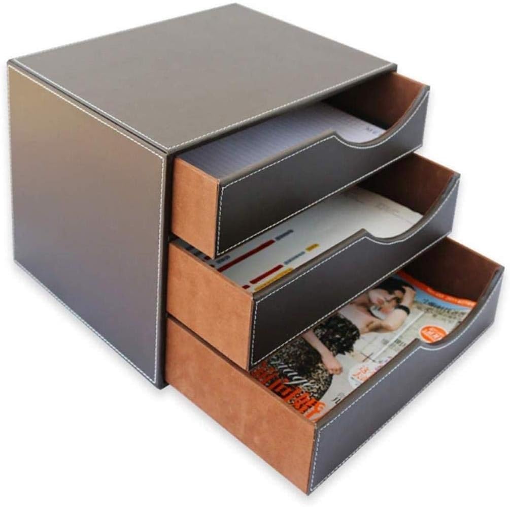 Schedario piatto con 3 cassetti, organizer per documenti da scrivania, con cassetto marrone, libreria