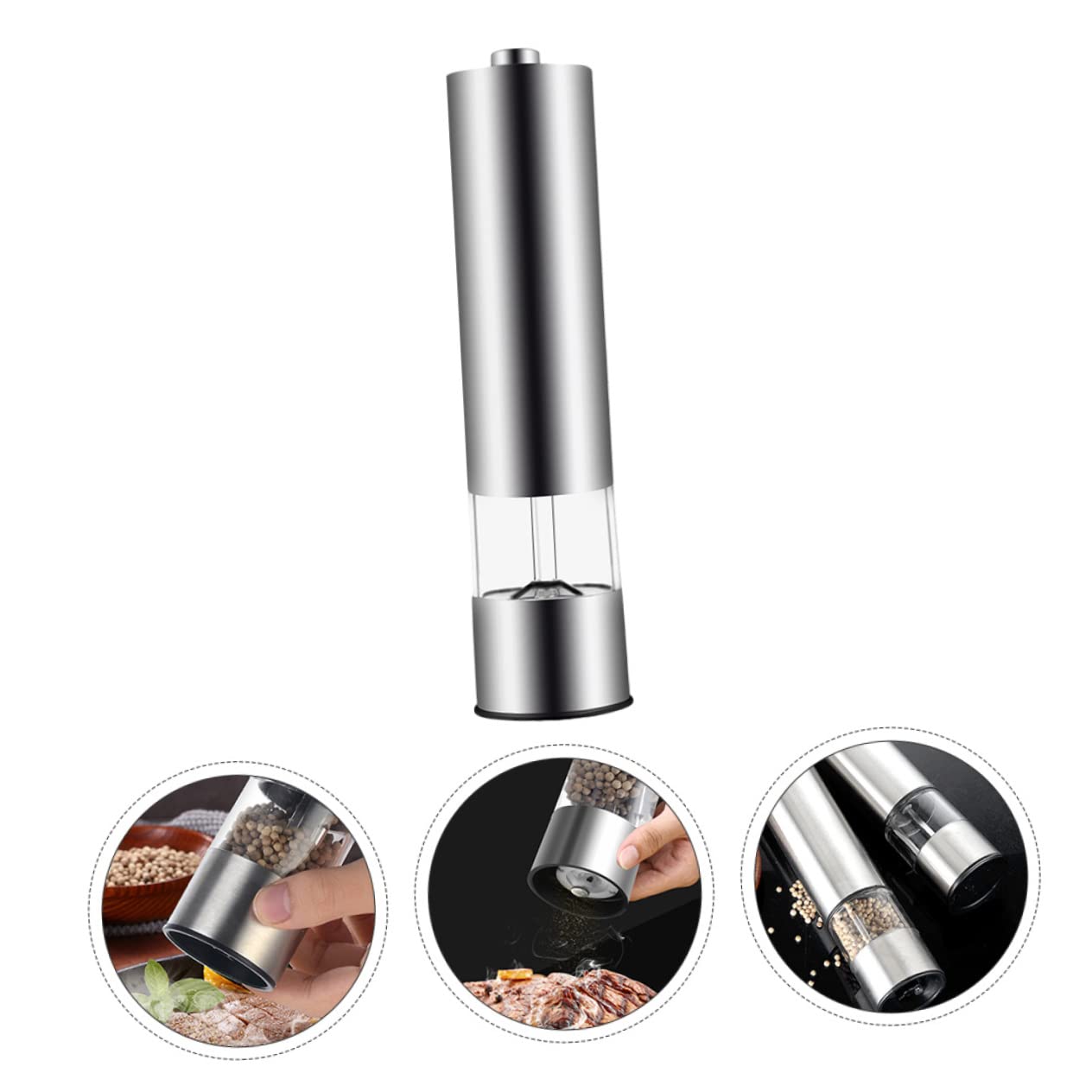 FUNOMOCYA 2pcs Electric Pepper Mill Peppermills Pepper Salt Grinder Refillable Pepper Shaker Auto Pepper Grinder Automatic Pepper Grinder Electronic Pepper Mill Silver Stainless Steel