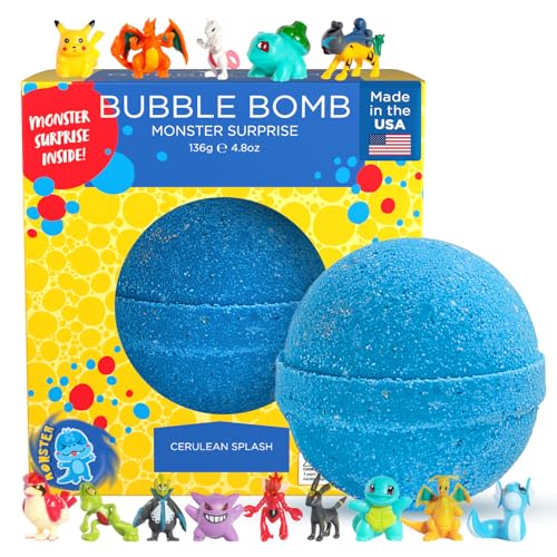 Poke Monster Bath Bomb for Kids with Surprise Toys Inside (1 Pack) - Large Bubble Bath Bombs for Boys & Girls - Skin-Safe Made in USA Birthday Gift for Kids by Two Sisters