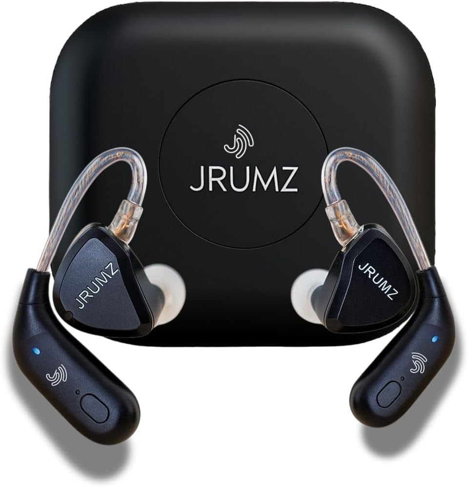 Jrumz XP02 Wireless in-Ear Monitor Earbuds, Lightweight IEM Earphones, 48-Hour Playtime, Over-Ear Earhooks Sound for Singers, Fitness, Musicians, Drummers, DJs, and Travel (Black)