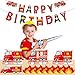 Naozinebi 100Pcs Firetruck Birthday Party Plates and Fire Shaped Napkins Fireman Party Supplies Firefighter Disposable Paper Dinnerware Firetruck Tableware Set for Flame Birthday Baby Shower Decor