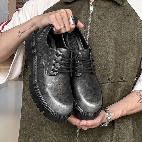 Men's Leather Lace Up Platform Dress Oxfords Vintage Round Toe Lug Sole Non Slip Derby Shoes for Formal Business Daily2
