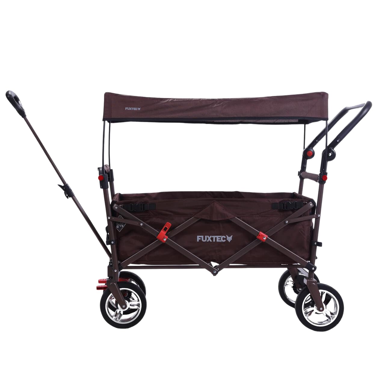 FUXLIFE Foldable handcart FX-CT700 Brown - foldable handcart for excursions & everyday use - padded seat area - with brakes - height-adjustable handle - space-saving folding handcart