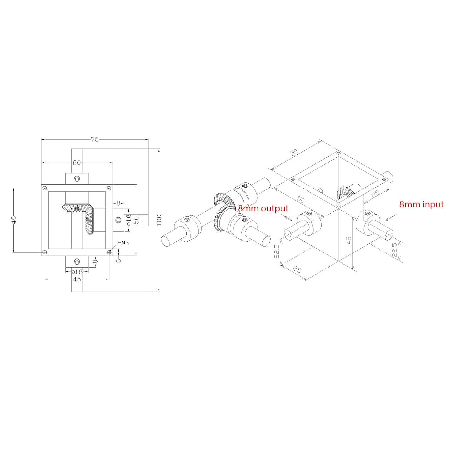 Angle Device 1M 20T Bevel Gear Steering Gearbox 8mm Shaft 90 Degree Gear Box 1:1 Transmission Reversing Angle Device CW CCW Gear Steering