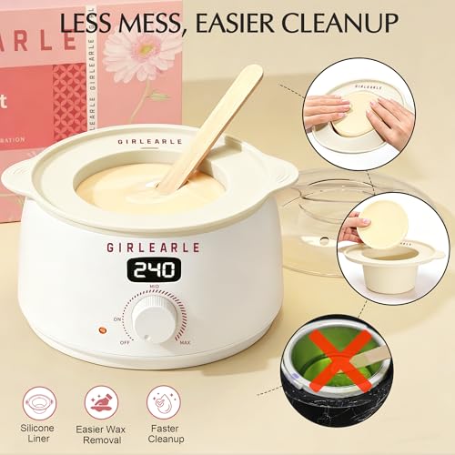 Image of GIRLEARLE White Digital Waxing Kit for Women and Men Sensitive Skin, Wax Warmer Hair Removal at Home with Wax Beads & Silicone Pot, Target Different Types of Brazilian Bikini, Facial, Leg, Full body