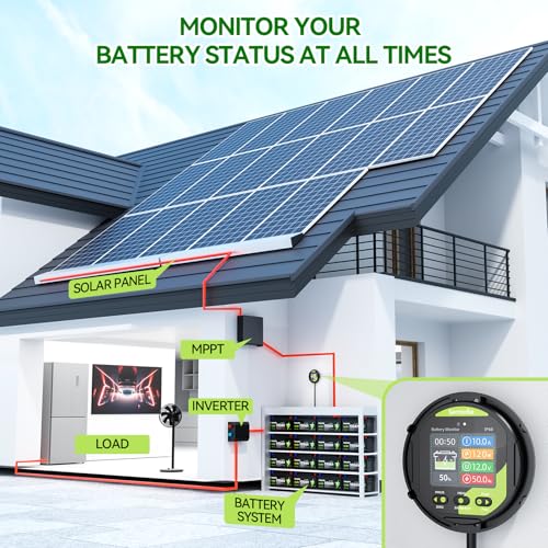 SENTORISE 0-500A Batteriemonitor mit Shunt, 8-120V, IP68 LCD wasserdicht, Summeralarm für RV, Solar, Marine, Offgrid. Anzeige Kap.%, Zeit, Leistung, Spannung