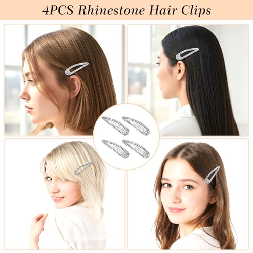 Mabor 4 Pack Pinzas para el cabello con strass plateado, clips elegantes para bodas y fiestas miniatura 3
