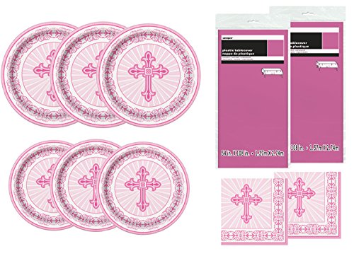 Unique Party Supplies Radiant Cross Pink Religious Deluxe Bundle for 24 Plate Napkins & Tablecovers
