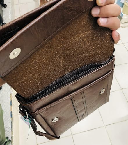 Image of KELLANDY Men's Leather Messenger Bag, Brown Crossbody Shoulder Bag with Adjustable Strap, Business Travel Satchel