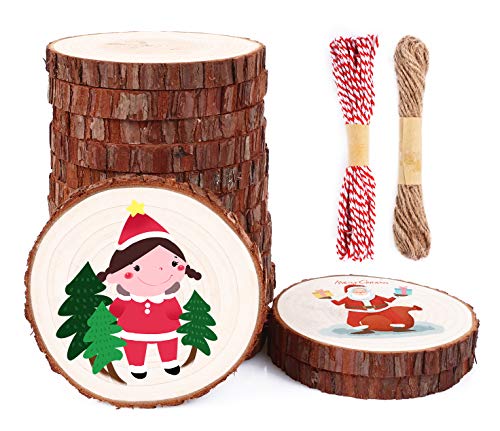 SOLEDI Houten schijven 15 stuks 11-12 cm met glad oppervlak houten cirkels bevatten kraftpapierdoos, jute koord, katoenen koord en organza-geschenkzakje