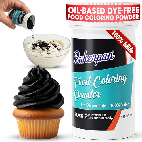 Image of Bakerpan Black Food Coloring Powder for Baking - 30g Oil Based, Artificial Dye-Free, Kosher, Gluten-Free - For Buttercream, Chocolate, Candy