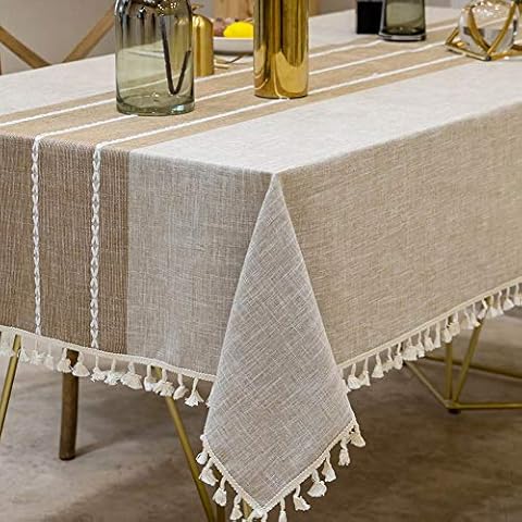 Deep Dream Tablecloths, 55 x 86 Inch Waterproof Table Cloth, Linens Wrinkle Free Anti-Fading, Rustic Table Cover Decoration for Kitchen Dinning Christmas (Rectangle/Oblong,6-8 Seats, Light Coffee) Cover