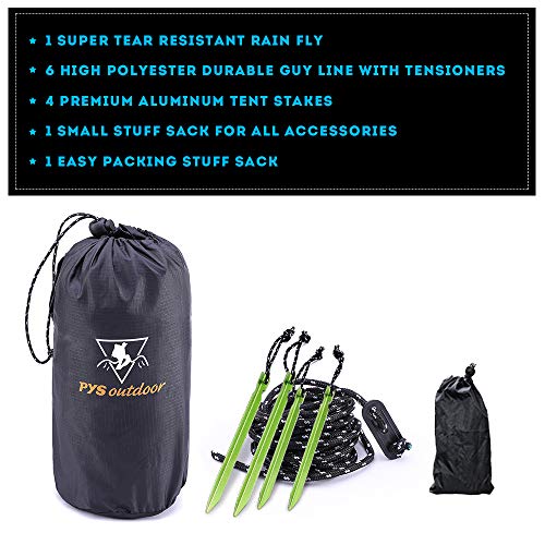 Hammock Rain Fly - Waterproof Tent Tarp Camping Backpacking Survival Shelter By Premium Lightweight Ripstop Fabric, Fast Set Up, Stakes And Ropes Included For Hiking, Travel (Rectangular Section) #TOP3