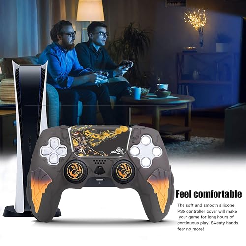 Image of DEADSKULL PS5 Remote Silicone Sleeve - Thunder Edition Themed Anti-Slip Protective Cover Case Compatible with PlayStation 5 DualSense Controller (Black & Yellow)